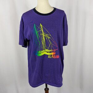 Vtg Alabama Sailboat Neon Single Stitch T-Shirt Tee Purple Retro Sz Large L